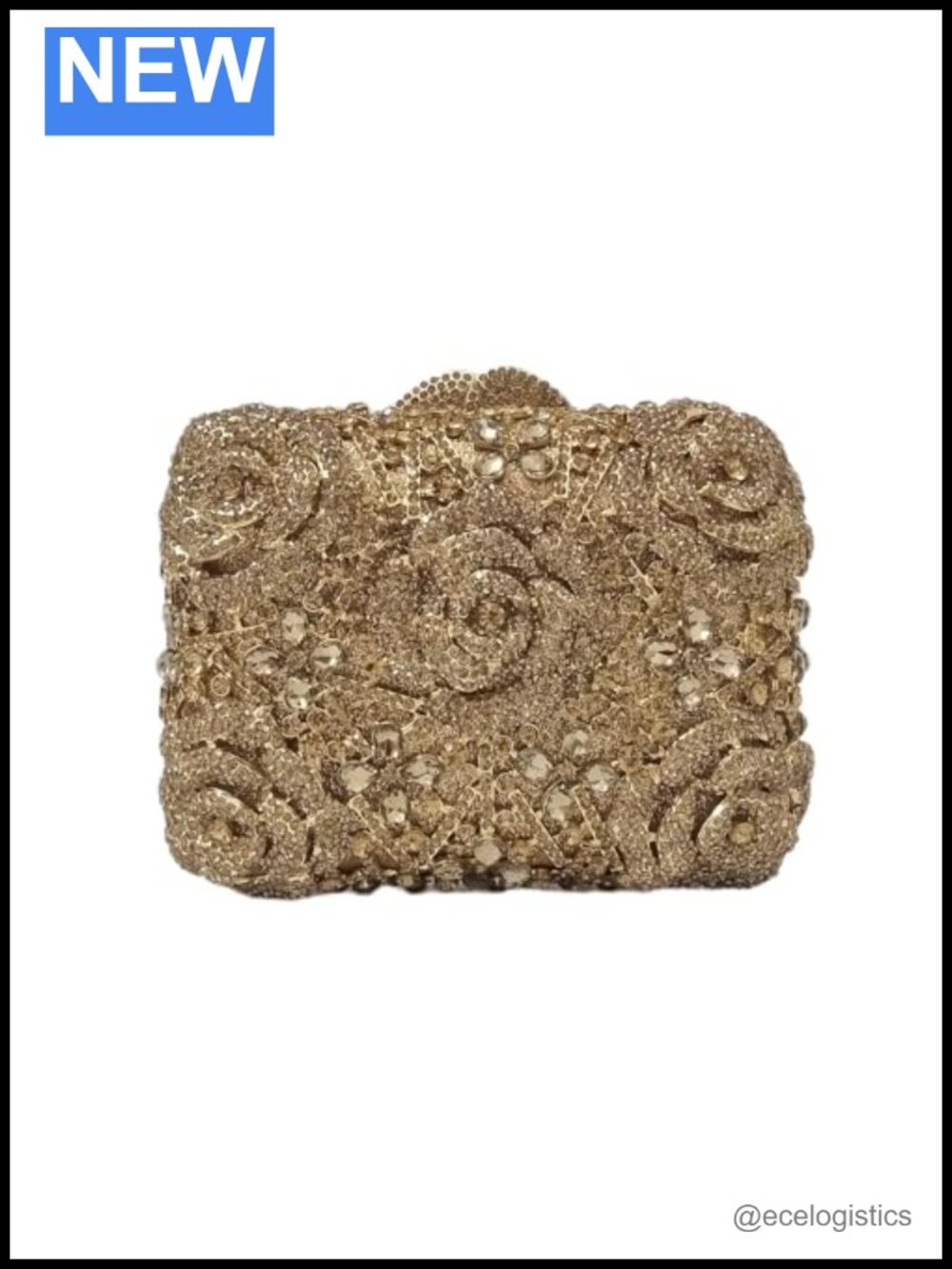 Crystal Rhinestone Floral Clutch Evening Bag with Detachable Chain